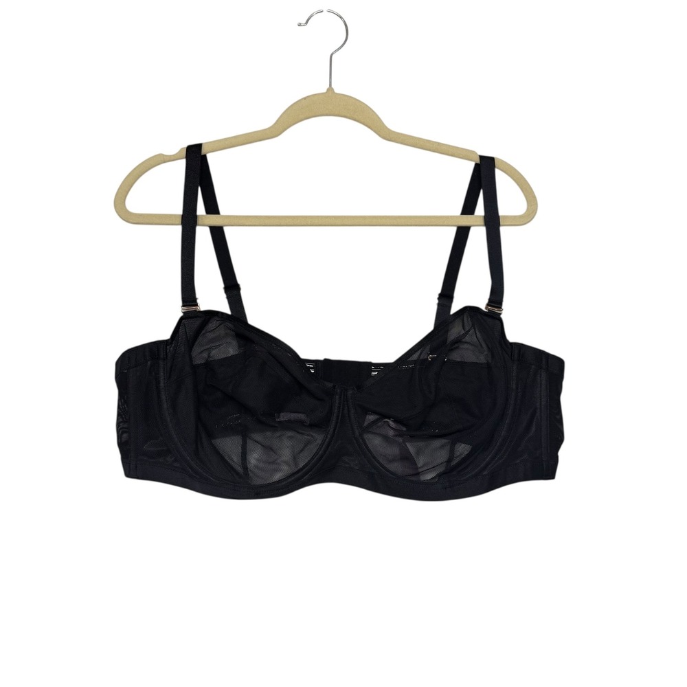 Black Mesh Unlined Underwire Full Coverage Bra Sexy Romantic Boudoir Plus 44DD